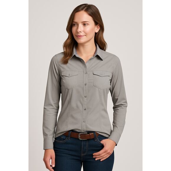 KÜHL Women’s Long Sleeve Performance Button Down Shirt Gray Stretch Hiking Small - Picture 1 of 7